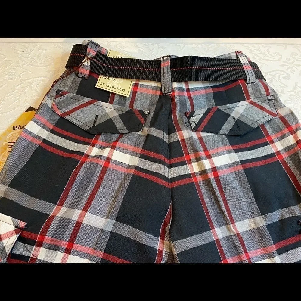 Pacific Blue Boys Plaid Fashion Shorts size:12